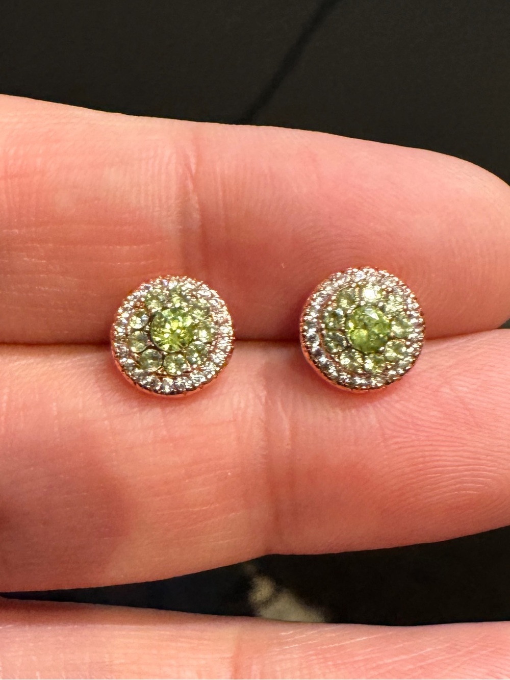 PERIDOT 925 Sterling Silver Green Crystal Halo Stud Earrings